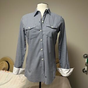 Banana Republic Navy Checkered Button Down Shirt